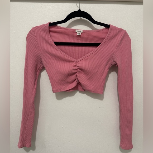 Garage Tops - Garage Rose Pink Ribbed Long-Sleeve Cropped Top